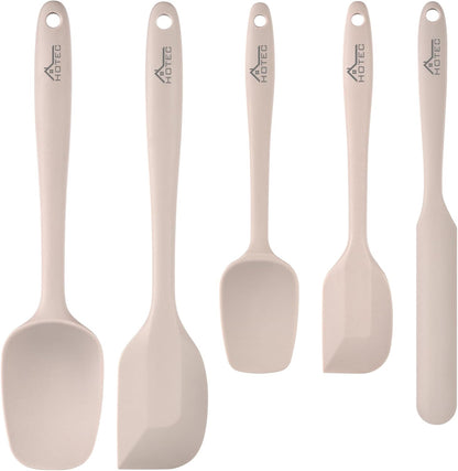 HOTEC Heat Resistant 600℉ Food Grade Silicone Rubber Spatula Set for Baking, Cooking, and Mixing Non Stick Dishwasher Safe BPA-Free Multicolor Set of 5