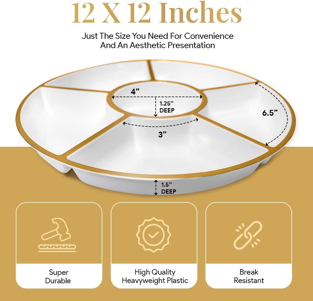 R-kay 4 Pack, 6 Sectional Clear Plastic Serving Trays For Party - Heavy Duty Party Trays For Serving Food - 12 Inch Trays And Platters - Veggie Tray Platter/Divided Serving Tray