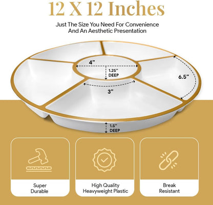 R-kay 4 Pack, 6 Sectional Clear Plastic Serving Trays For Party - Heavy Duty Party Trays For Serving Food - 12 Inch Trays And Platters - Veggie Tray Platter/Divided Serving Tray