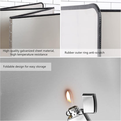 3 Sided Foldable Splatter Guard, Stainless Steel Grease Splatter Screen, Non-Stick Oil Splash Guard, Anti-Grease Cooking Shield, Heat-Resistant Stove Protector with Safe Edge, Easy to Clean (Medium)