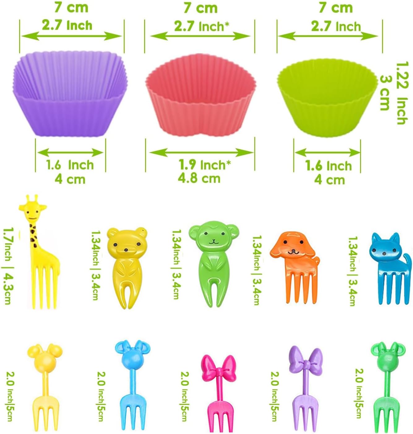 44 Pcs Bento Lunch Box Accessories for Kids,Includes 24 Pcs Thicken Silicone Cupcake Liners, 20 Cute Animal Food Picks, Easy to Preparing Lunch and Make Lunchtime Fun with our Kids