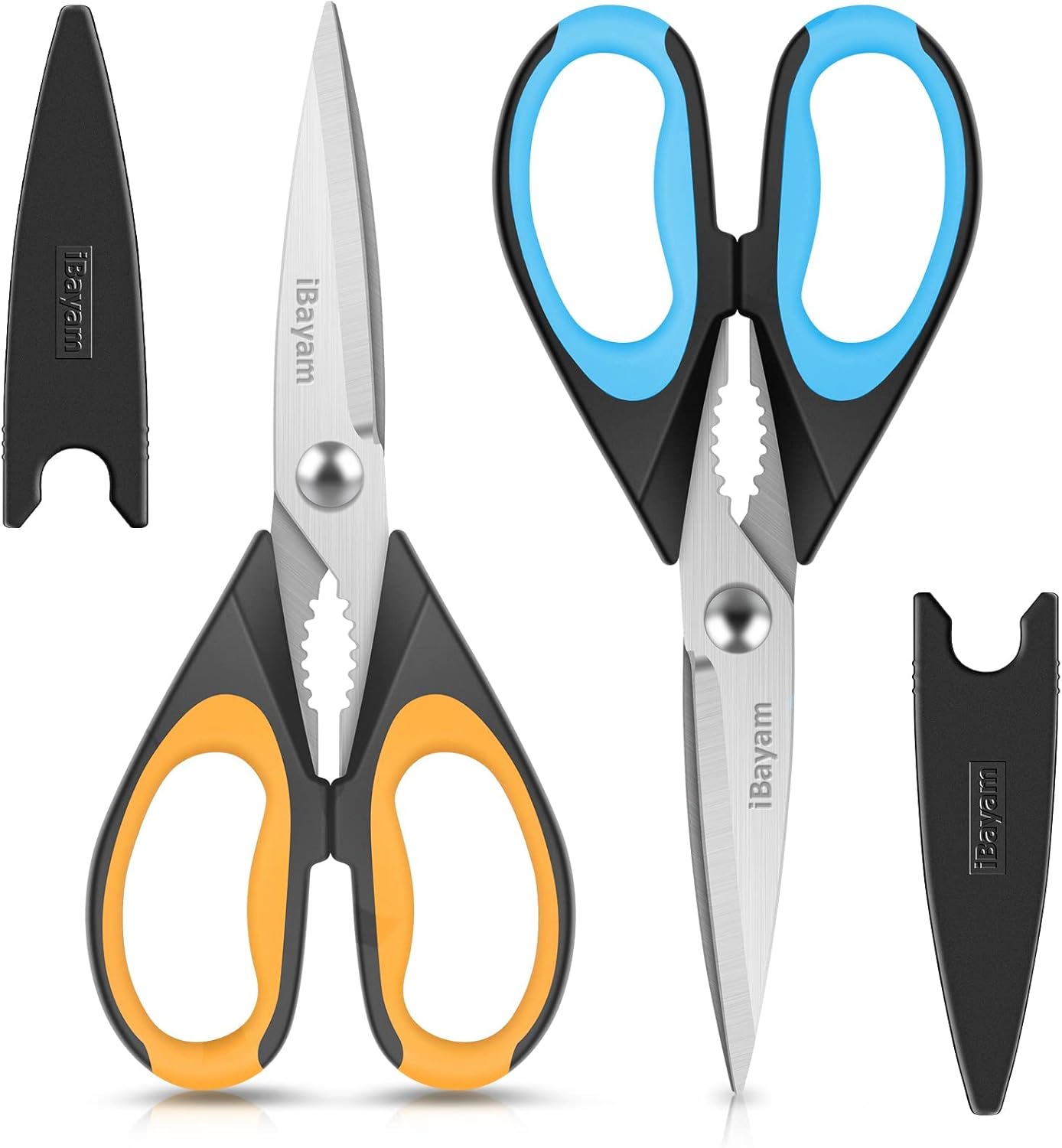 iBayam 2 Pack All Purpose Kitchen Shears Heavy Duty - Stainless Steel Kitchen Scissors With Protective Sheath, Soft Comfort-Grip Handle, Food & Meat Scissors, Home, Kitchen, Dining Utility Gadgets
