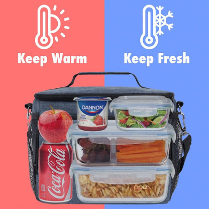 opux Insulated Lunch Bag for Men Women, Large Dual Compartment Cooler Bag, Soft Two Deck Lunch Box for Work School Picnic, Leakproof Lunch Tote with Shoulder Strap for Kid Adult (Purple, Double Deck)