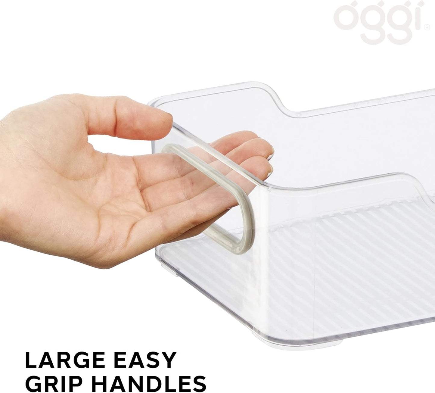 Oggi Cabinet/Drawer Storage Bin - 14" x 5" (Set of 6), Clear/Gray, Ideal for Kitchen Organization, Pantry Storage, Fridge Organizing