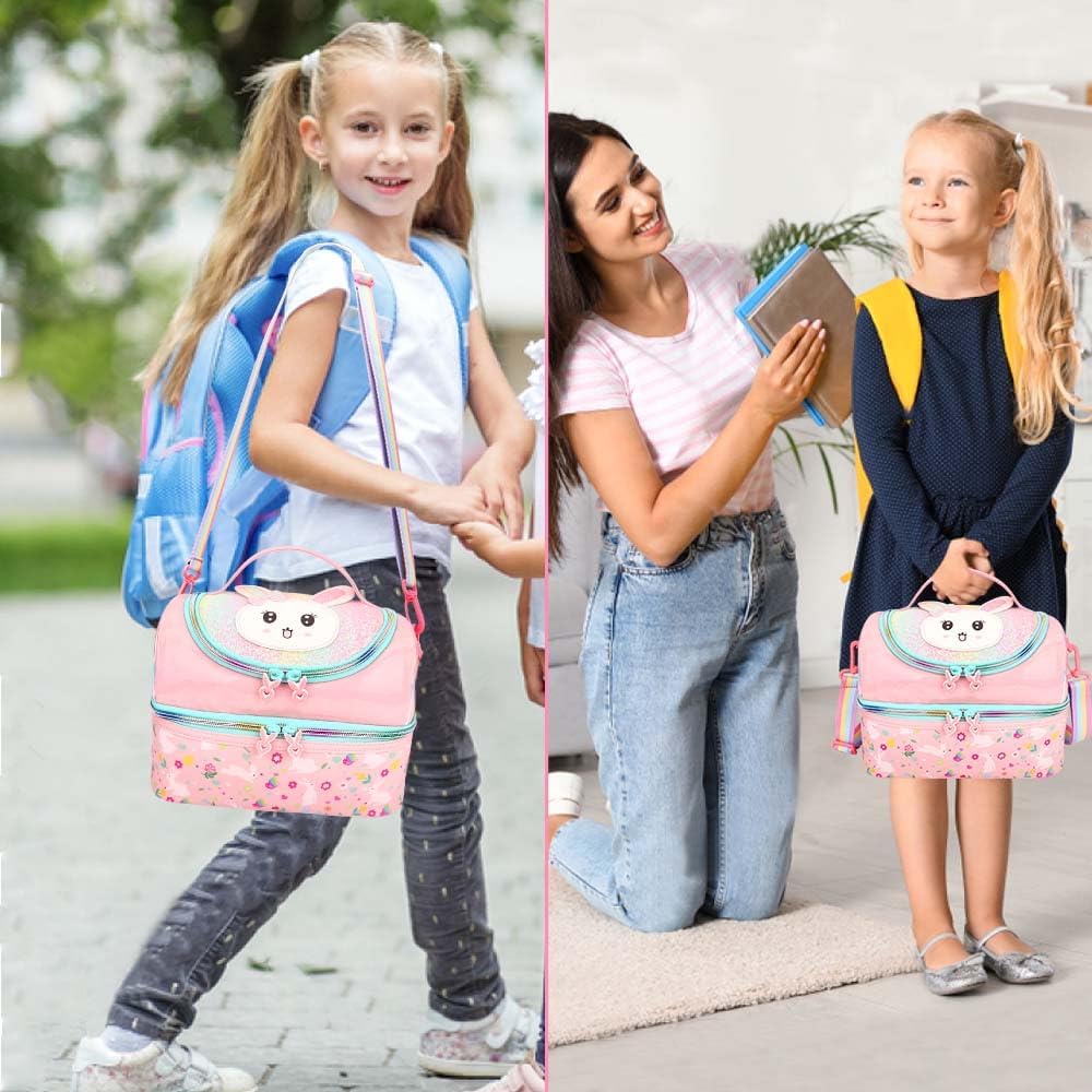 RHCPFOVR Kids Lunch Bag - Double - Decker Cooler Insulated Lunch Box for Boys Girls,Washable Lunch Bag with Strap and Reusable Toddler Lunchbox for School and Daycare