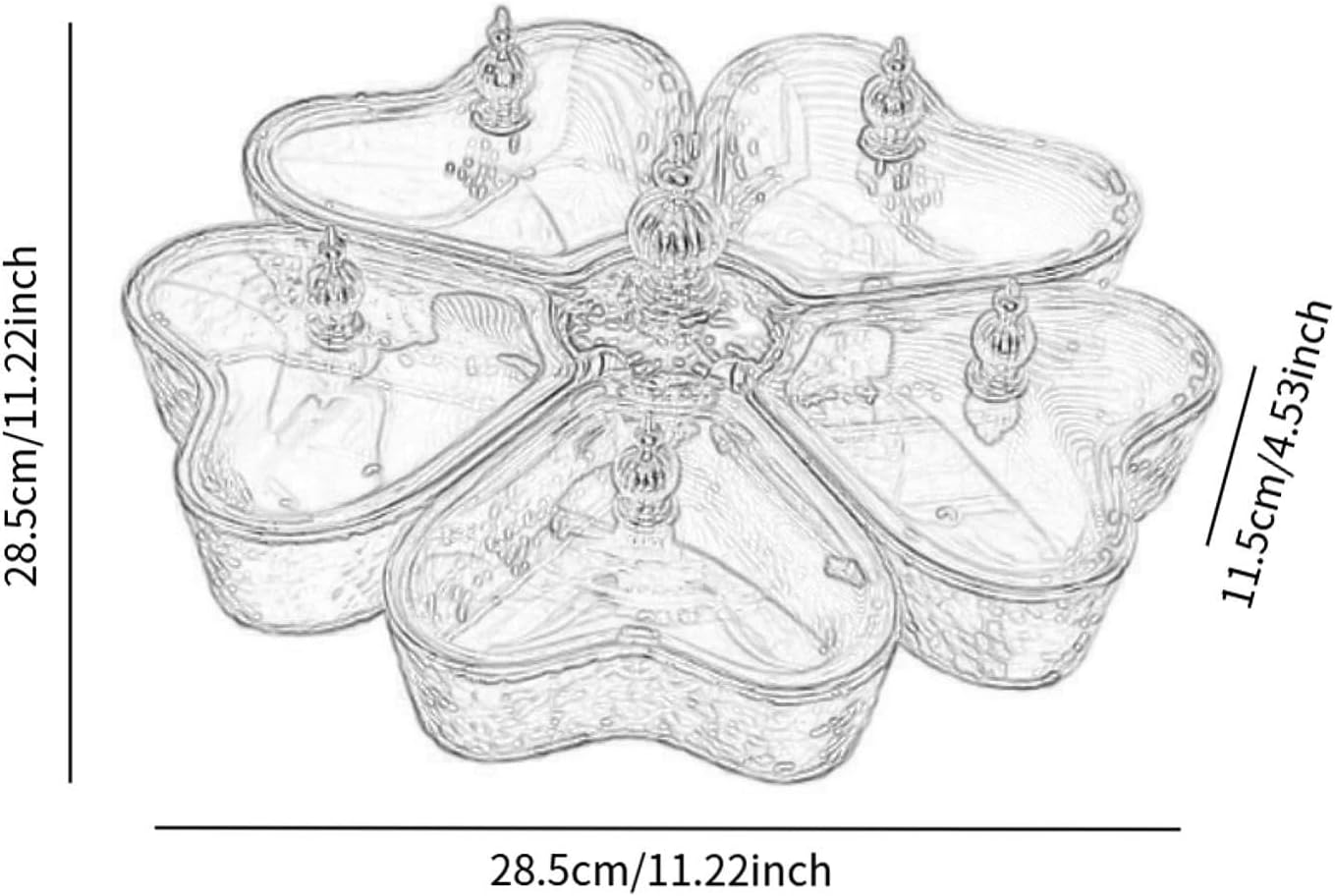 Divided Rotating Serving Tray 5 Compartments, Organizer Candy and Nut Dishes with Lid for Cookies Nuts Cakes, White Heart