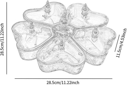 Divided Rotating Serving Tray 5 Compartments, Organizer Candy and Nut Dishes with Lid for Cookies Nuts Cakes, White Heart