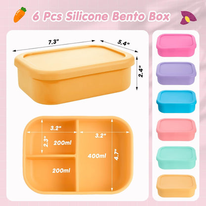 Layhit 4 Pcs Silicone Bento Box for Adults, 27 oz Bento Lunch Container Reusable 3 Compartment Lunchable Food Container for Women Men, Leak Proof Microwave Dishwasher Freezer Safe (Cool Colors)