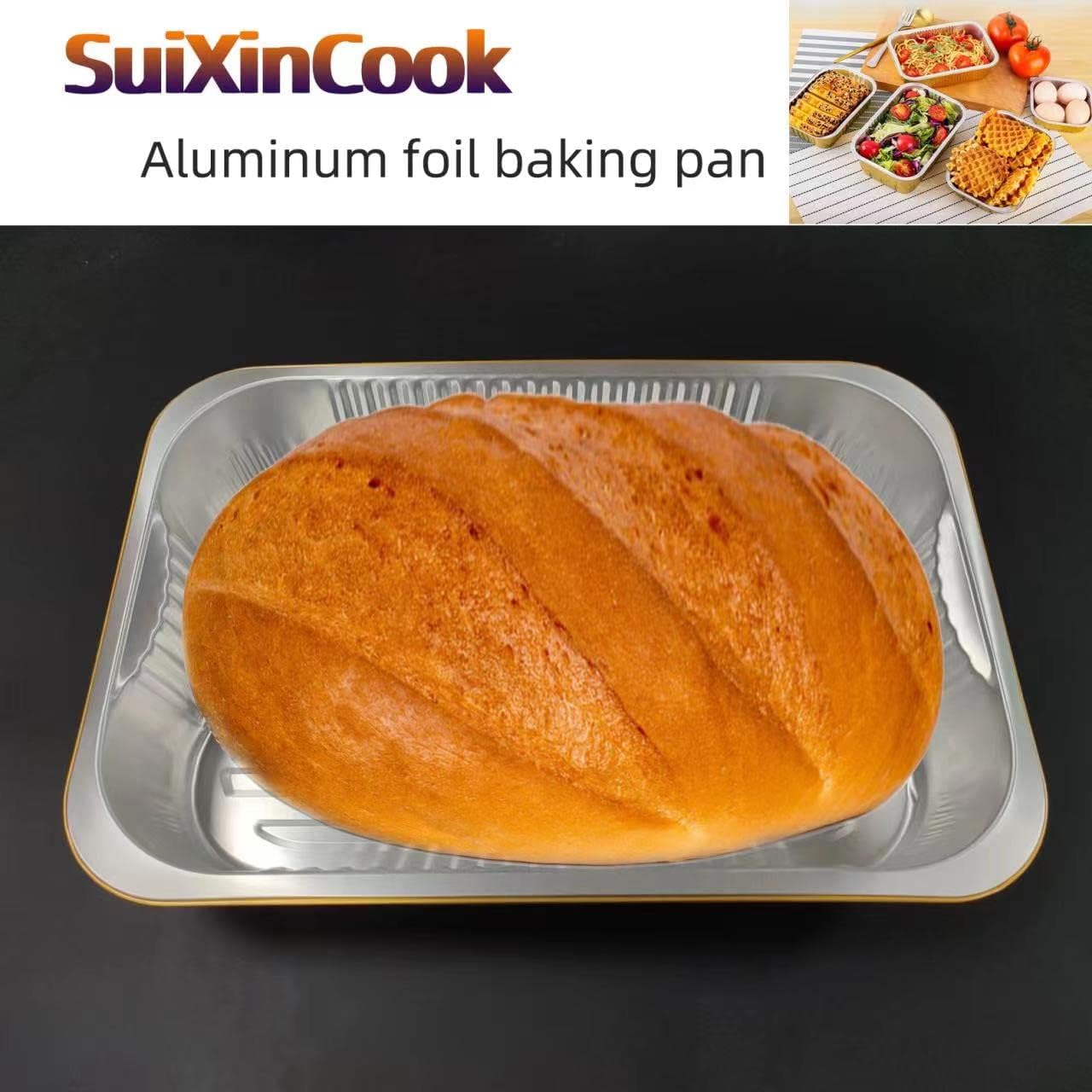 Aluminum Foil Pans with lids 10pack Heavy Duty 2LB Small foil pan 8.5"×6" Disposable, For Microwave & Oven Safe Cooking,Baking,A takeaway food container,Gold