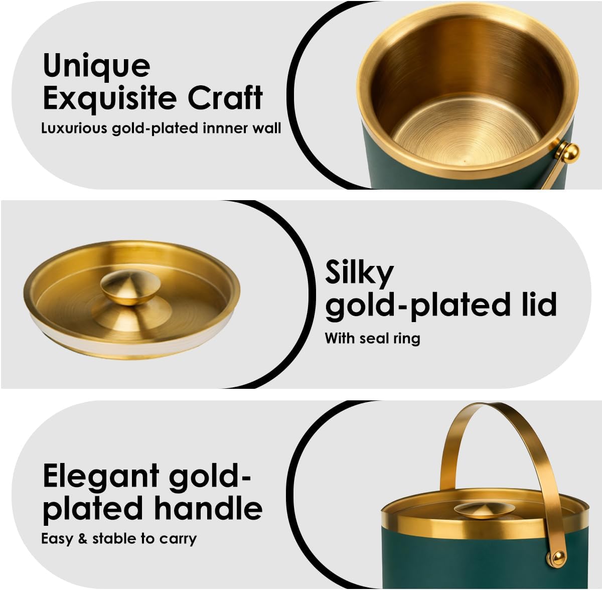 3L Double-Wall Insulated Stainless Steel Ice Bucket with scoop for Cocktail Bar - Metal Ice Bucket for freezer with Lid for parties,Camping,and More!champagne bucket,bar cart accessories