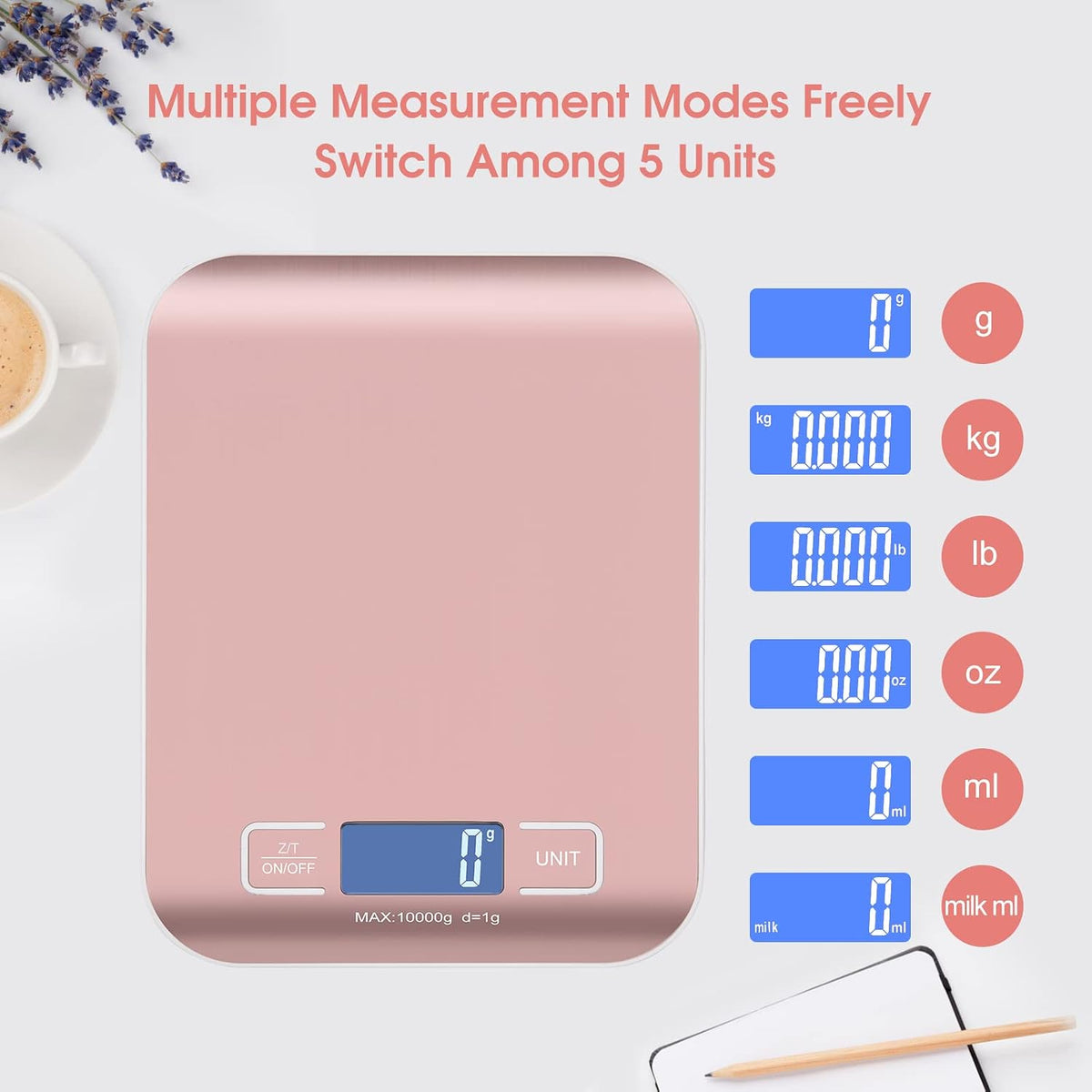 Digital Shipping Scale,Stainless Steel Panel, Accurate Portable Postal Scale for Packages, Small Business,Kitchen, Food, Handmade, Liquids, and Boutique (Rose Gold Battery(5kg/1g))