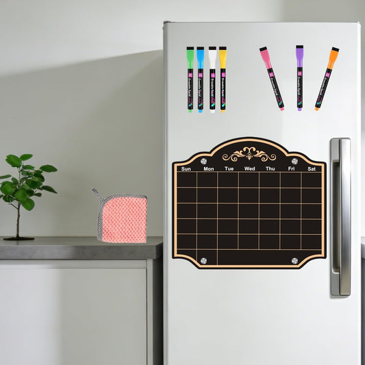 Acrylic Magnetic Dry Erase Board Calendar for Fridge 12" x 10" Black Weekly Planner Whiteboard for Refrigerator Magnet Planning Calendars to Do List Family House Kitchen Decor with 7 Colors Markers