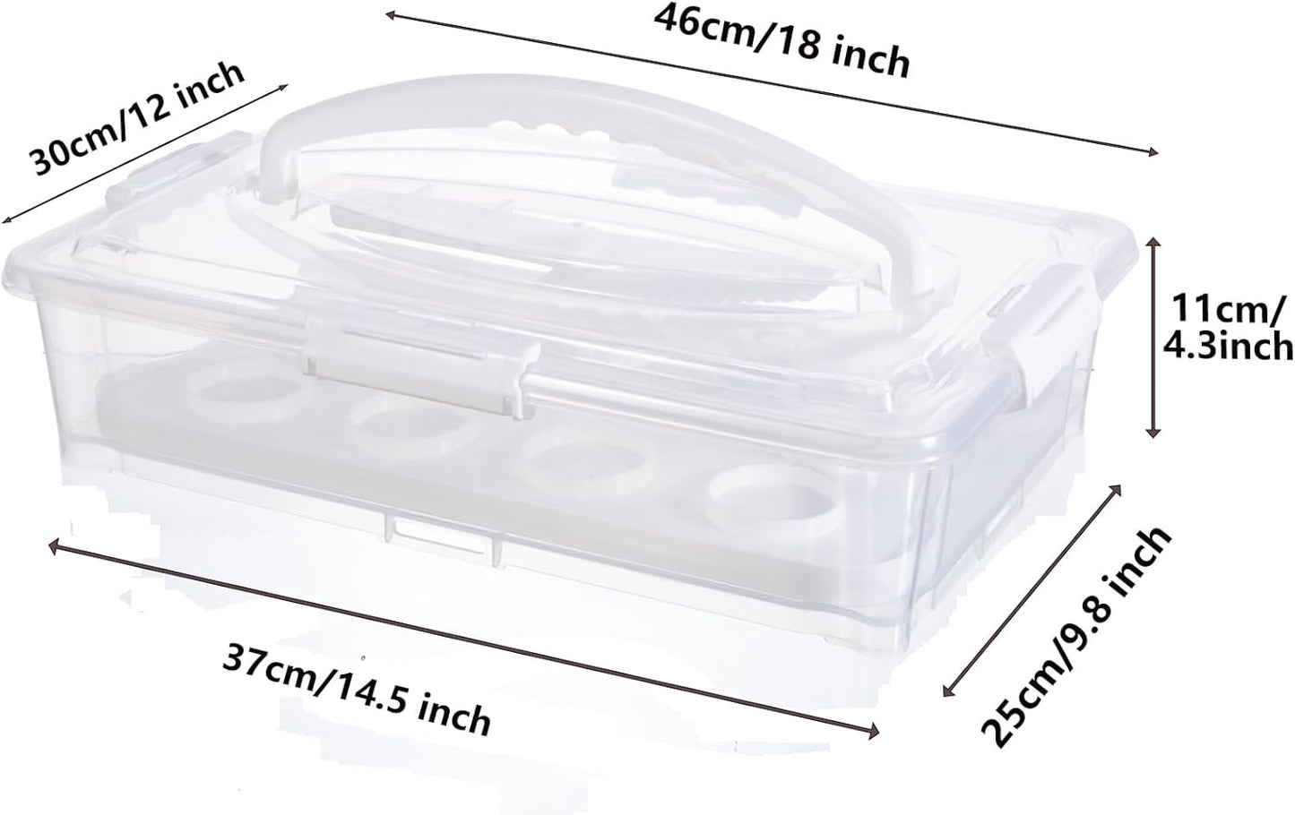 Plastic Cake Carrier and Cupcake Holder with Lids,Portable Stackable Cupcake Dessert Storage Container for Full Size 14x9 Cake Box Or Storing 12 Cupcakes Tray