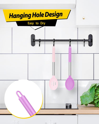 Pack of 2 Large Silicone Cooking Spoon Non Stick Solid Basting Spoons Heat-Resistant Kitchen Utensils for Mixing Serving (Gray-Blue)