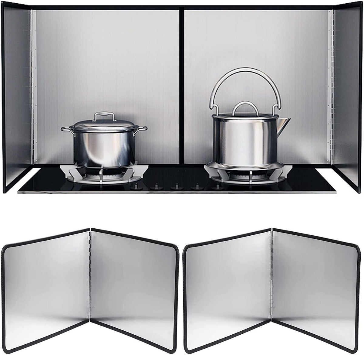 Splatter Guard for Stove 2 Pack 2-Sided Foldable Stainless Steel Oil Splash Board Anti Grease Nonstick Splatter Guard for Frying Stove Heat Insulation Board for Cooking（11.8 x 15.7 in）