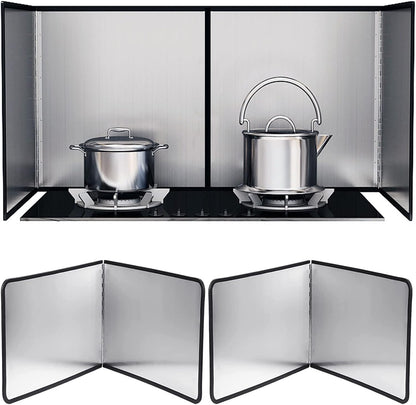 Splatter Guard for Stove 2 Pack 2-Sided Foldable Stainless Steel Oil Splash Board Anti Grease Nonstick Splatter Guard for Frying Stove Heat Insulation Board for Cooking（11.8 x 15.7 in）