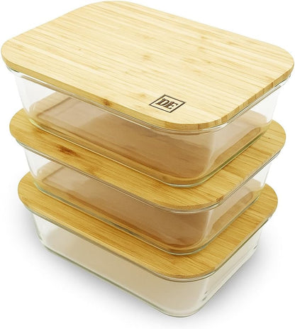 Glass Food Storage Containers with Bamboo Lids (4-Pack, 36oz) Airtight, Leakproof, BPA-Free Borosilicate Glass Meal Prep Containers – Eco-Friendly, Oven/Microwave/Freezer Safe-Plastic-Free & Reusable