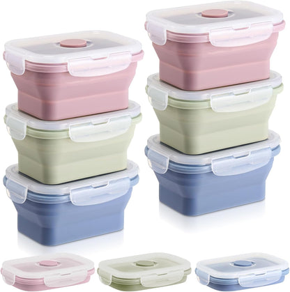 Mifoci 6 Pcs Silicone Containers for Food Collapsible Food Storage Containers with Airtight Lids Stacking Leftover Foods Storage Lunch Box for Freezer Microwave Dishwasher Safe(Morandi,18.6 oz)