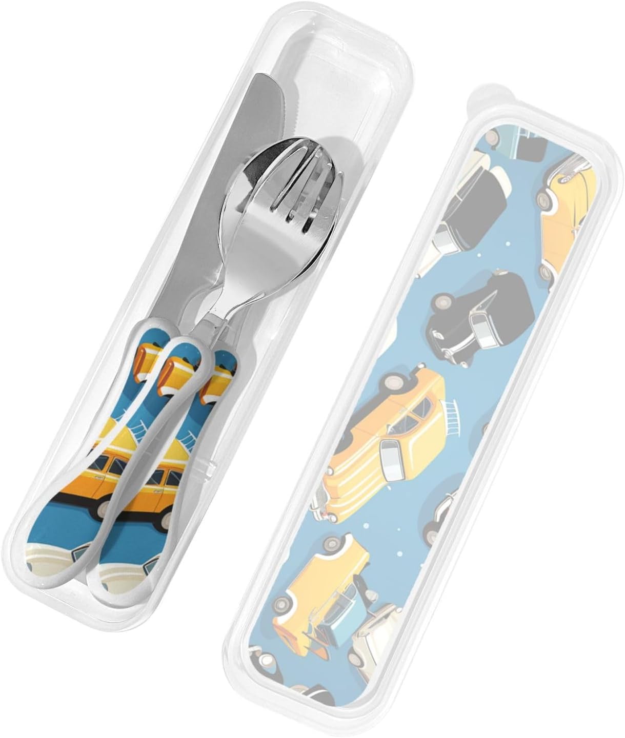 3-Piece Kids Silverware Set With Storage Case, Stainless Steel Reusable Children Safe Knife Spoon Fork Set Astronaut Cat Fish Children Flatware Set For Kids Lunch Box