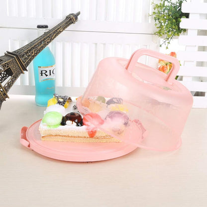 Plastic Small Cake Carrier Holder Cover Round Container with Collapsible Handles Suitable for 7 inch Diameter and 2.5 inch Height Cake (Pink)