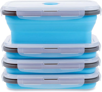 Collapsible Food Storage Containers with Lids, 4 Pack, 40 oz Silicone 1-Compartment Meal Prep Containers Reusable, Lunch Bento Boxes for Adults, Microwave Freezer Dishwasher Safe, BPA-Free, Black