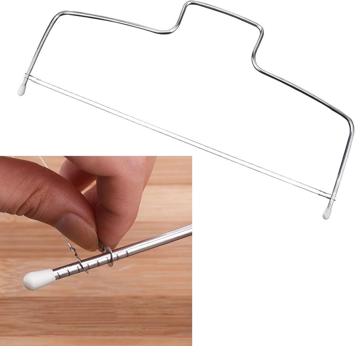 Cake Cutter,Stainless Steel 8 Gear Adjustable Wire Cake Cutter Cake Slicer Cake Leveler Cake Cutting Wire for Kitchen Accessories Baking Tools (Two Wire)