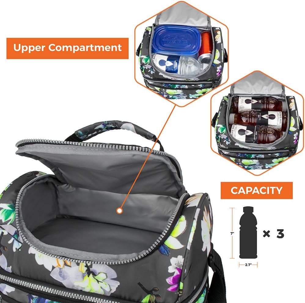 opux Insulated Lunch Bag for Men Women, Double Decker Leakproof Lunch Box Cooler Tote with Shoulder Strap, Large Lunchbox for Work School Travel Meal Prep, Adults Kids Boys Girls, Green, 16 Cans