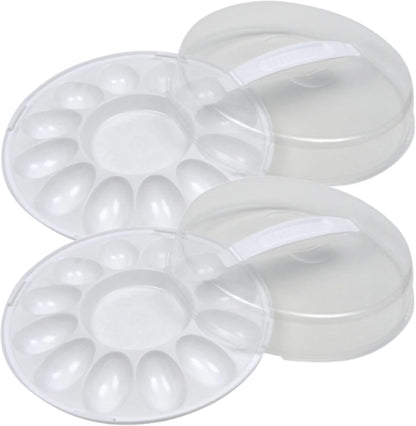 KRE Sure Fresh Deviled Egg Carrier with Lid 10.375x3.5In Freezer Safe Display Home Kitchens Outdoor Indoor Cookout Valentines Day Birthdays Party Plastic Food Trays Pack of 2 with Bonus Restrav