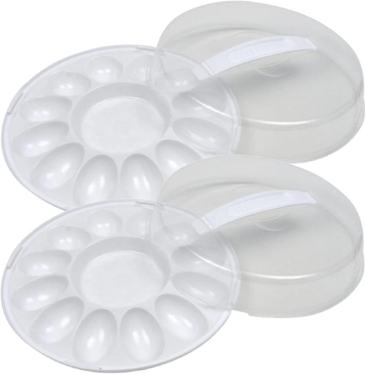 KRE Sure Fresh Deviled Egg Carrier with Lid 10.375x3.5In Freezer Safe Display Home Kitchens Outdoor Indoor Cookout Valentines Day Birthdays Party Plastic Food Trays Pack of 2 with Bonus Restrav