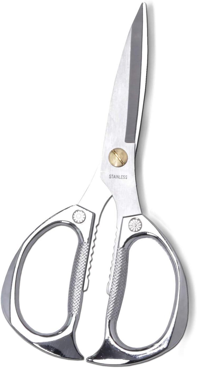 7.5in Stainless Steel Kitchen Scissors, Heavy Duty Shears for Chicken, Meat, Food, Vegetables, BBQ (Silver)