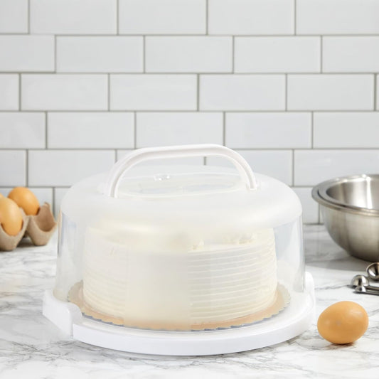 Juvale Round Cake Carrier - Secure Lid & Handle Storage Container - Collapsible Reusable Plastic Container for Cakes, Pies & Cupcakes - 12" Dia x 5.9" H