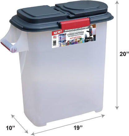 BEN & JANE 40lb Pellet Storage Dispenser - Made in USA, BPA-Free Food Safe Container for Dog & Cat Food, Birdseed, Charcoal & Potting Soil - Weatherproof Stackable Bin with Pour Spout & Locking Lid