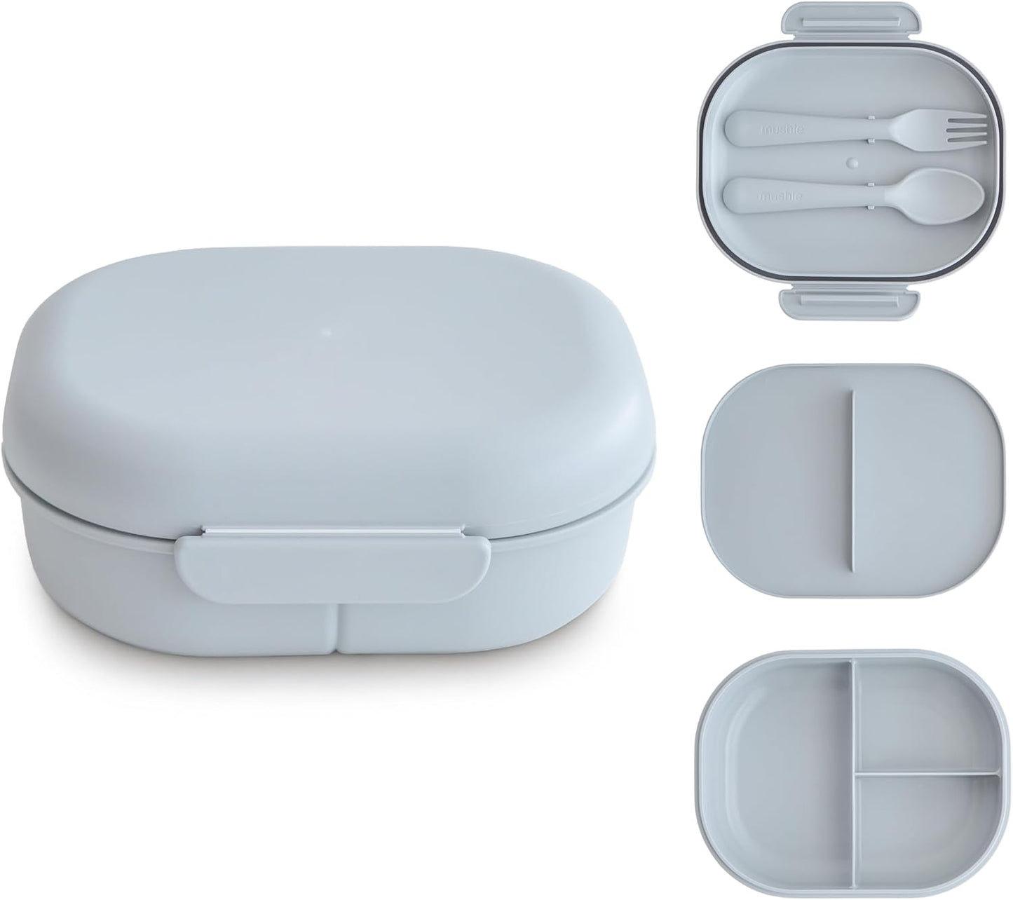 mushie Kids Bento Lunch Box | 3-Compartment & Removable Divider + Fork & Spoon Utensils | Great For Meals, School, Snacks On-the-Go | Dishwasher Safe (Blush)