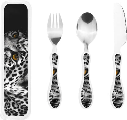 3-Piece Kids Silverware Set With Storage Case, Stainless Steel Reusable Children Safe Knife Spoon Fork Set Samurai Children Flatware Set For Kids Lunch Box