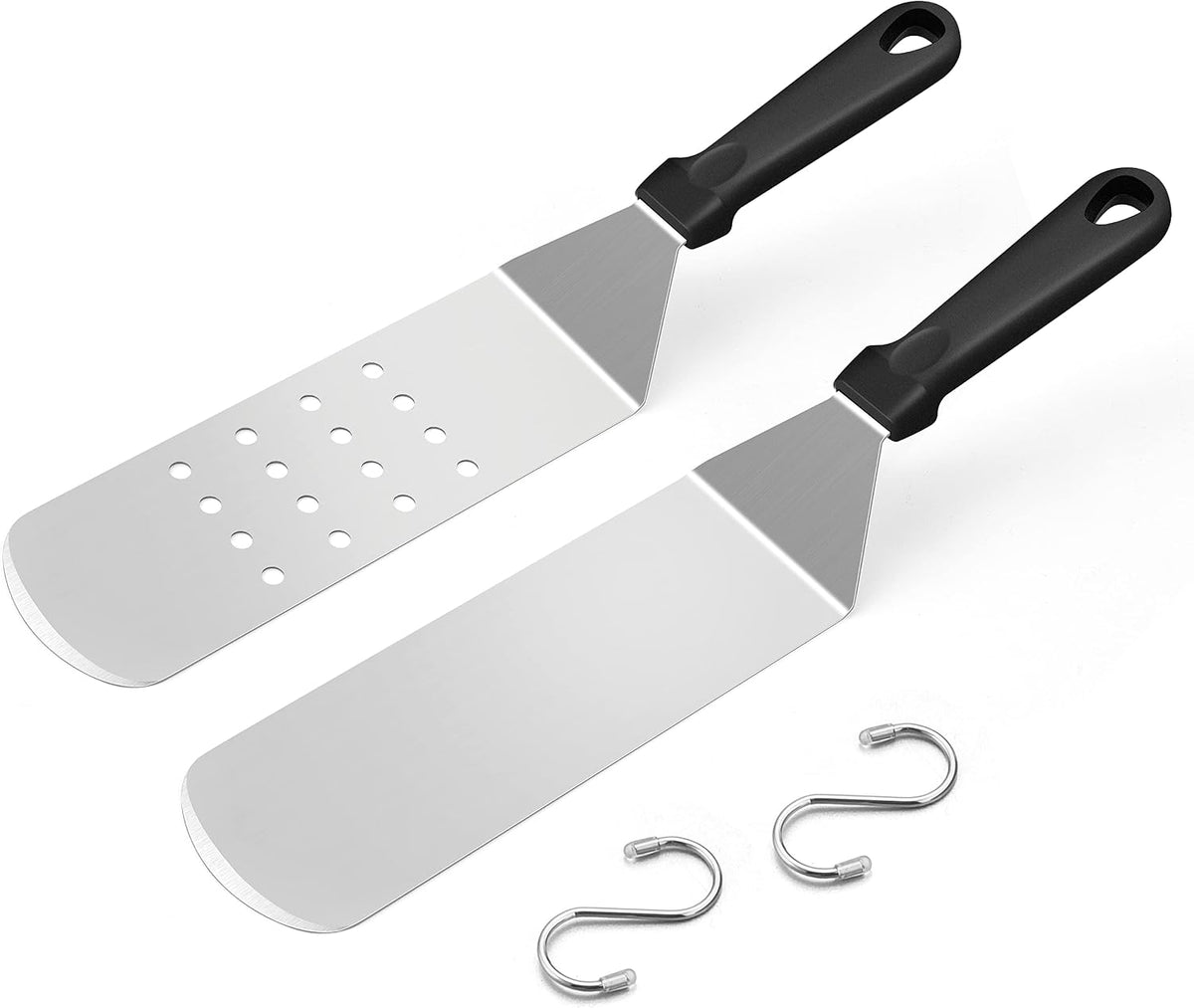 Metal Spatula Set, HaSteeL Stainless Steel Griddle Spatula Tools Kit with Wooden Handle, Heavy Duty Long Pancake Flipper Burger Turner for BBQ Teppanyaki Flat Top Grilling Cooking Outdoor & Indoor