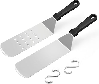 Metal Spatula Set, HaSteeL Stainless Steel Griddle Spatula Tools Kit with Wooden Handle, Heavy Duty Long Pancake Flipper Burger Turner for BBQ Teppanyaki Flat Top Grilling Cooking Outdoor & Indoor