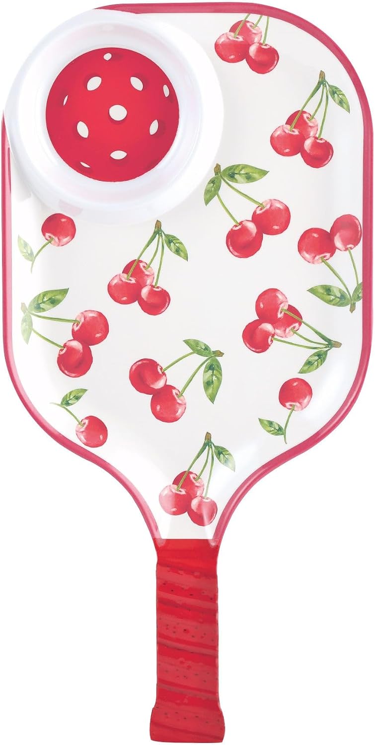 UPware Flamingo Melamine Chip and Dip Snack Tray, Tropical Floral Pickleball Paddle Shape Platter for Chips, Salsa, Fruits, and Appetizers, 15.75 x 8 Inch