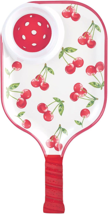 UPware Flamingo Melamine Chip and Dip Snack Tray, Tropical Floral Pickleball Paddle Shape Platter for Chips, Salsa, Fruits, and Appetizers, 15.75 x 8 Inch