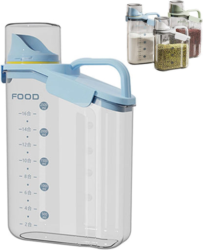 Cereal Containers Dispenser Rice Storage Container Clear Food Storage Containers Measuring Cup Pour Spout With Lids Airtight For Kitchen Grain Dry Food Pet Dog Food Organization（Green 2L）