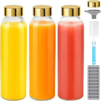 Zukro Glass Juice Bottles with Lids for Juicing 18 oz, Reusable Clear Glass Water Bottles with Stainless Steel Airtight Cap for Refrigerator, 100% Leak Proof Drinking Jar, BPA Free, Set of 6