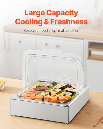 VEVOR Chilled Condiment Server, 4 Compartment Ice Cooled Condiment Serving Container, Chilled Garnish Tray Bar Caddy with Lid, for Bartending & Serving Taco, Salad, Fruit, Home & Restaurant Supplies