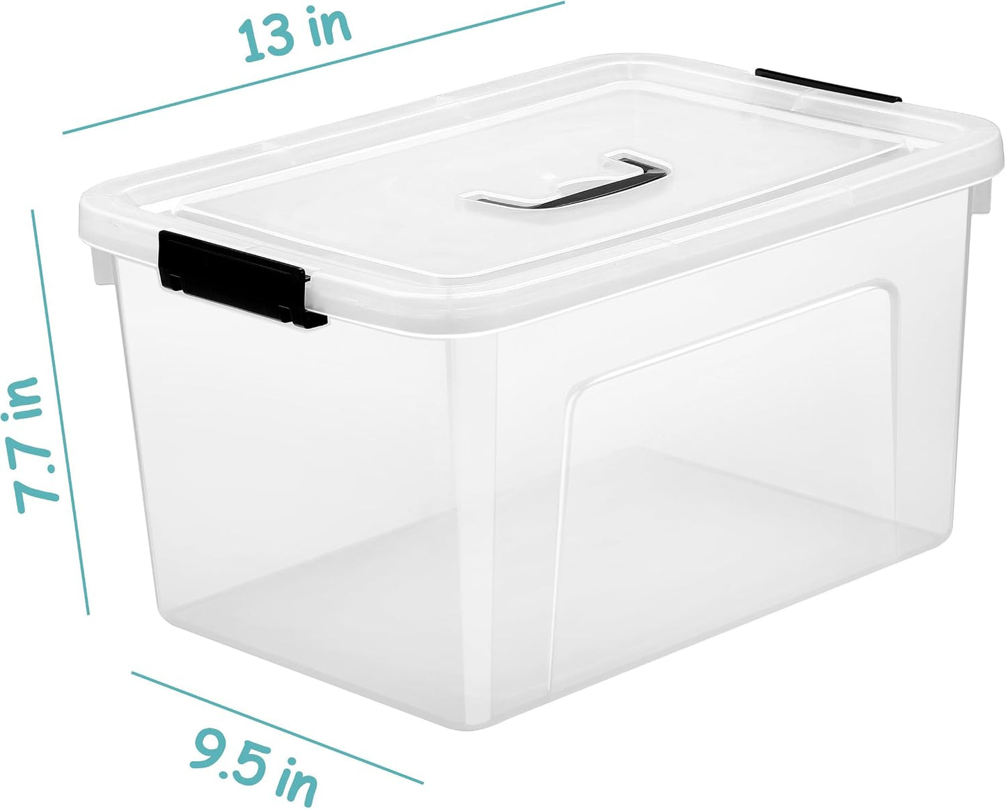 6 Quart Stackable Plastic Storage Bins with Lids, 6 Pack Clear Black Small Organizer Boxes with Latches for Bathroom, Pantry, Office Desk and Small Item Storage