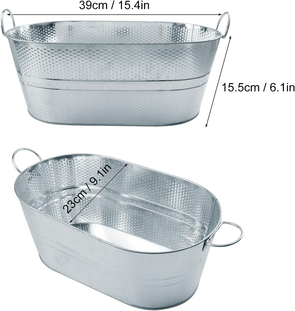 3 PCS 15.3 x 9 x 6 inches Black Metal Galvanized Tub with Handles, 3 Gallon Galvanized Beverage Tubs for Parties, Large Metal Drink Ice Buckets for Beer, Wine, Cocktails & Outdoor Events