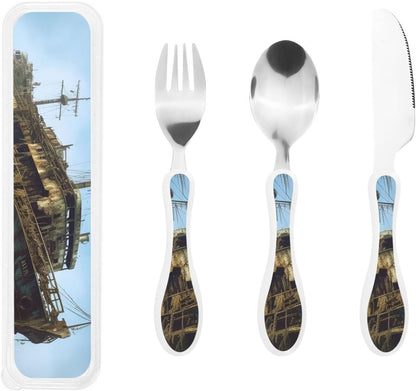 3-Piece Kids Silverware Set With Storage Case, Stainless Steel Reusable Children Safe Knife Spoon Fork Set Parrots On Branches Children Flatware Set For Kids Lunch Box