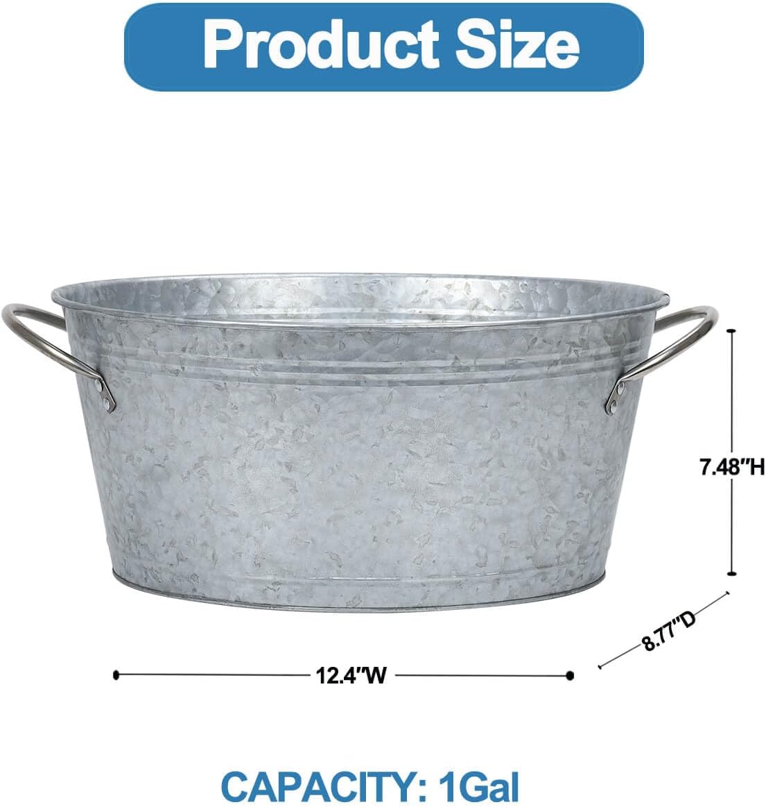 Galvanized Metal Beverage Ice Tub -Stylish Oval Ice Bucket with Handles for Party and Events, Beer Wine Champagne Whiskey Cocktail Cooler Ice Tub for Christmas and Halloween Bar