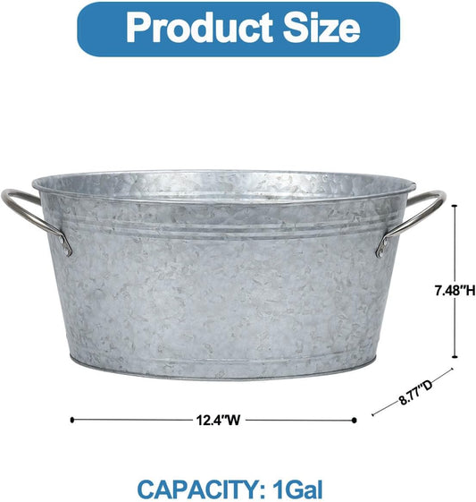 Galvanized Metal Beverage Ice Tub -Stylish Oval Ice Bucket with Handles for Party and Events, Beer Wine Champagne Whiskey Cocktail Cooler Ice Tub for Christmas and Halloween Bar
