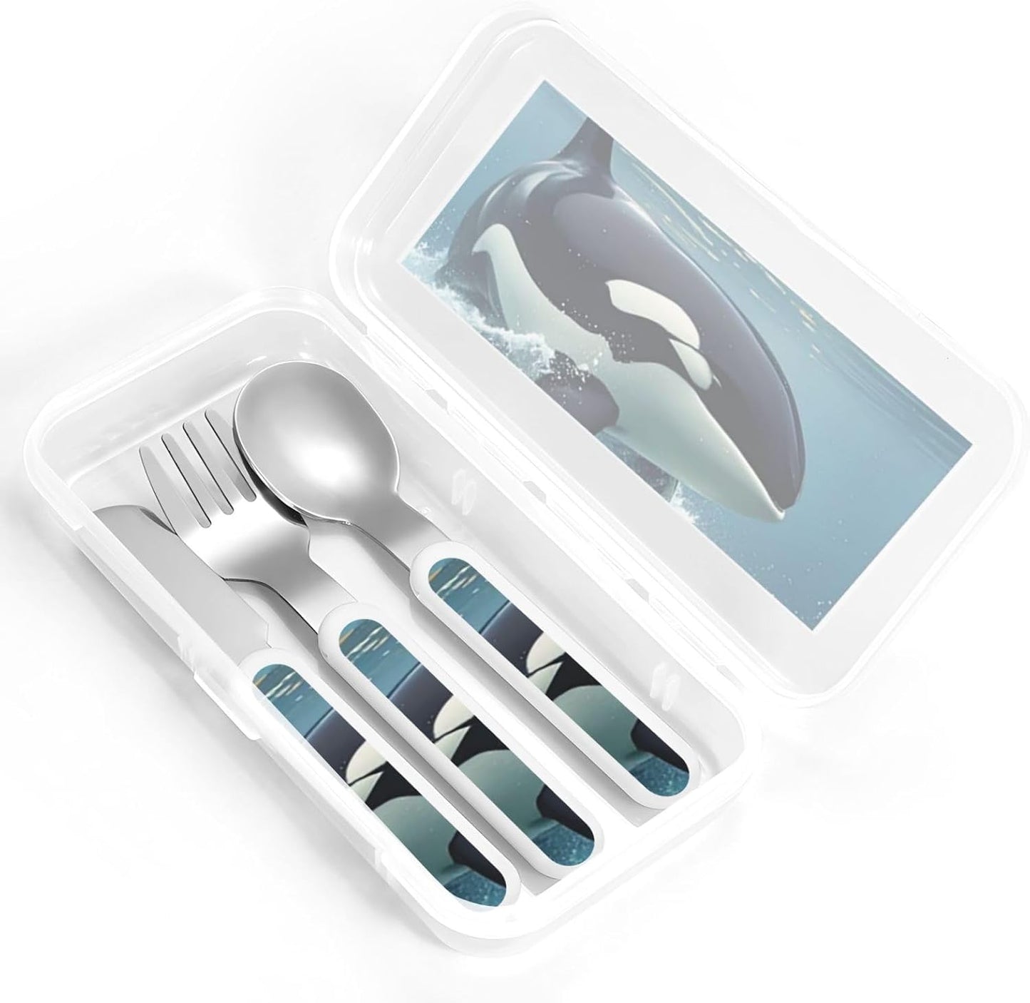 Stainless Steel Kids Silverware Set, Orca Killer Whale Utensil Set Reusable Children Safe Knife Spoon Fork Set With Storage Case Dishwasher Safe For Lunch, Travel Outdoors