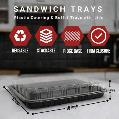 6 Pack Catering Trays with Lid – 13" Serving Trays with Lids - Reusable Serving Platter With Lid for Catering, Buffet, Picnics & Events – Party Trays With Lids (13.39 × 9.84 × 2.95 inch)