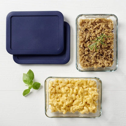 Glass Food Storage Containers with Lids, 3 Cup Rectangular, Set of 2