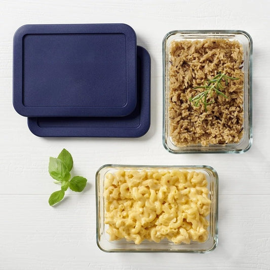 Glass Food Storage Containers with Lids, 3 Cup Rectangular, Set of 2